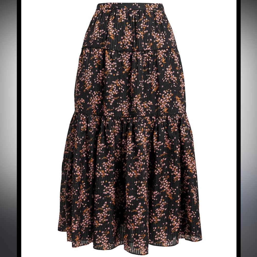 Ulla Johnson  Auveline Gathered Jacquard Midi Skirt in Floral Print